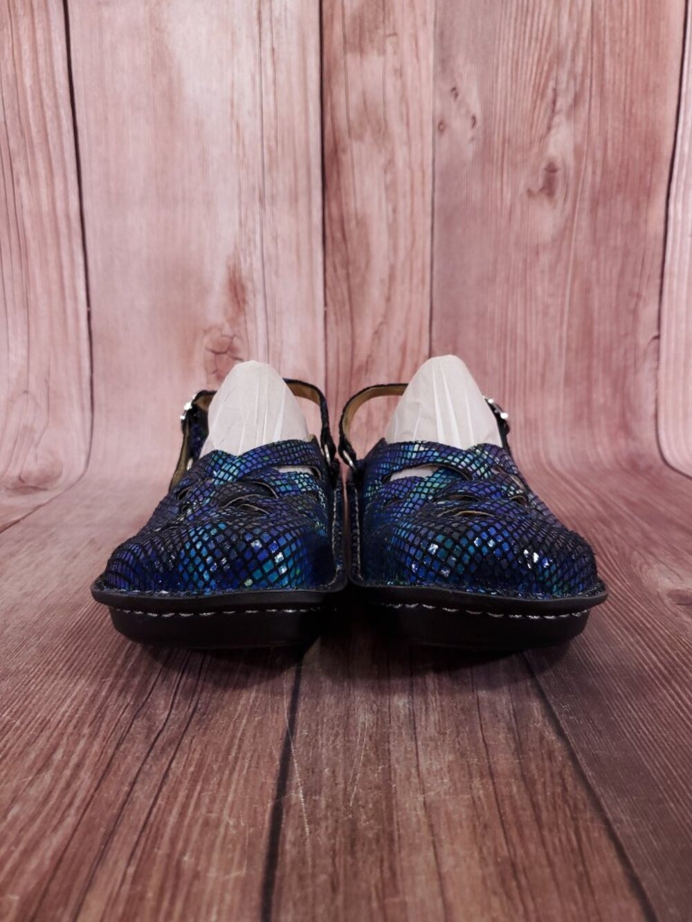 *READ* Alegria Freesia Clogs Mules Womens US 9 EU 39 Iridescent Blue FRE-388 - Picture 7 of 15